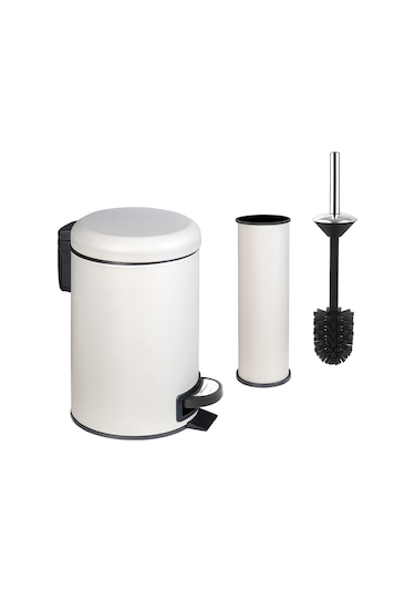 SİLİWAX Elit Ikili Banyo Seti Bej 3 lt Çöp Kovası Tuvalet Fırçası Bej