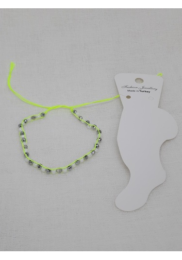 Glamglamour Fosfor Yeşil Kristal Boncuk Kadın Halhal Çok Renkli