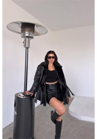 Kadın Siyah Zra Şişme Kürklü Mont Dpnbmylk25 Siyah