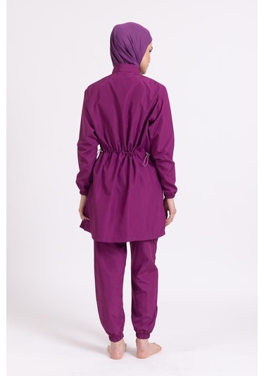 Kadın 23203 Büzgülü Paraşüt Tam Tesettür Mayo Mürdüm-mürdüm 33941 - 1 Mürdüm