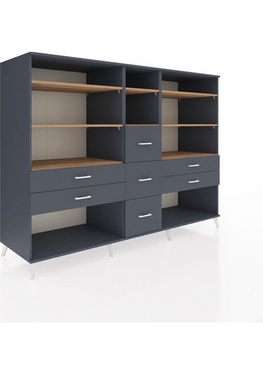 Kronos Dolap 8 Raflı 7 Çekmeceli 220x59x163 Antrasit-çam/antrasi Antrasit-çam/antrasit