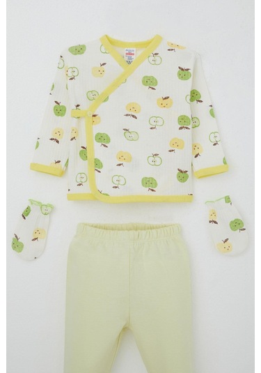 Breeze Erkek Bebek Hastane Çıkışı 5 Li Sevimli Minik Elma Desenli 0-3 Ay, Ekru Ekru