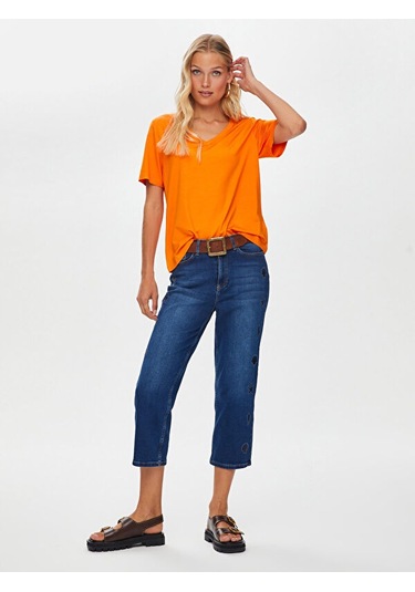 V Yaka Kısa Kol T-shirt S25tsh001 Bs25tsh00161 Orange
