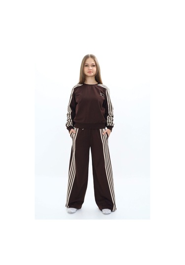 Kız Çocuk %100 Pamuk Uzun Kol Oversize Alt&üst Eşofman Takımı-eşt-0027 Kahverengi