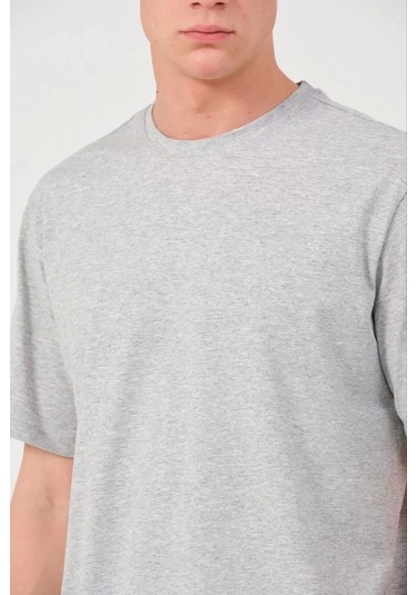 Unisex Düz Biskilet Yaka Oversize T-shirt - Gri Gri