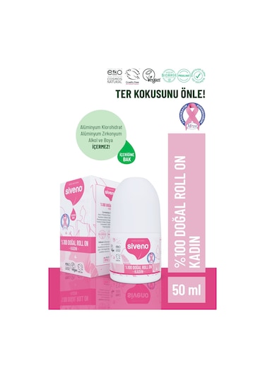 Siveno %100 Doğal Roll On Kadın Deodorant Ter Kokusu Önleyici Bitkisel Leke Bırakmayan Vegan 50 ML