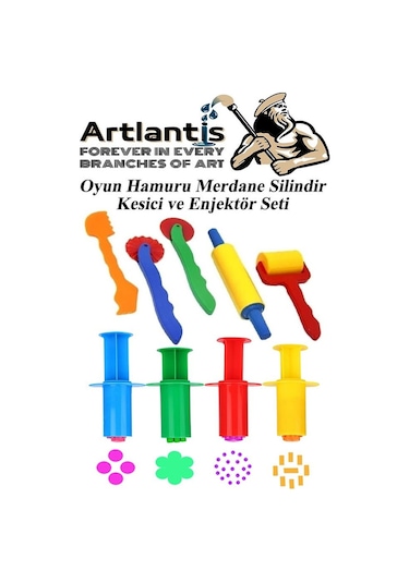 Oyun Hamuru Kalıbı Merdane Silindir Kesici Ve Enjektör Seti 9 Parça 1 Paket Okul Kreş Ana Sınıfı Etkinlik Okul Öncesi