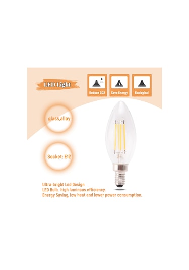 E12 4w Edison Mum Alev Filament Led Ampul Lamba 10 3,5 Cm