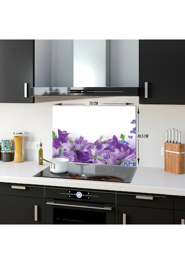 Decorıta Cam Ocak Arkası Koruyucu | Mor Çiçek