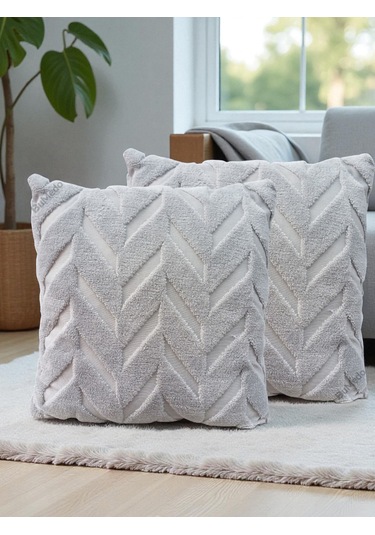 İskandinav Stil Peluş Yumuşak Dokulu Dekoratif Kırlent Kılıfı 2 Li Set 43x43 Cm Gri Balıksırtı