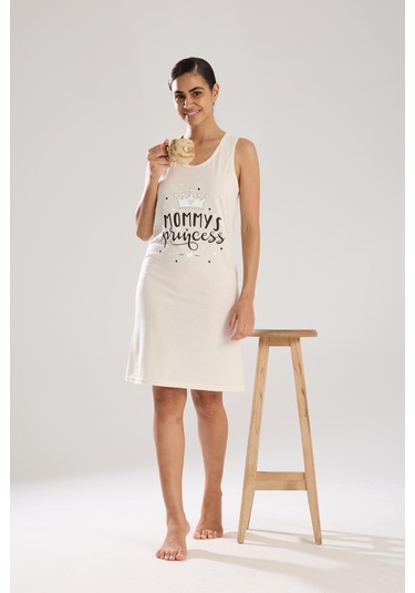 Akbeniz Kadın Kalın Askılı Penye Gecelik Ekru Ekru