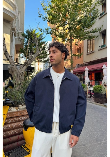 Flaw Gömlek Yaka Bomber İnce Ceket Lacivert Lacivert