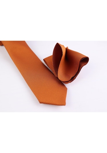 Demfashion Özel Desenli Kravat Mendil Seti - Turuncu (533049609) Turuncu