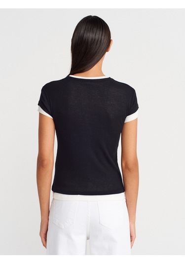 Dilvin 31783 Çift Katlı Düğmeli T-shirt-siyah SIYAH