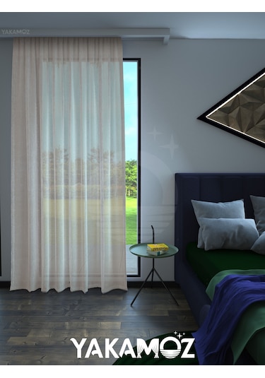 Krem Renk Keten Görünümlü Ekstraforlu Tül Perde Linen Touch Serisi Krem
