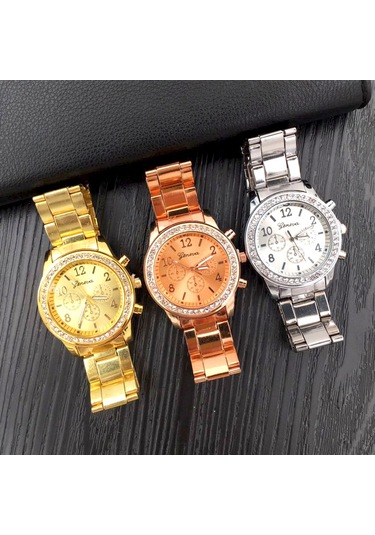 Padalink Bayanlar İçin Gümüş Rose Altınlı, Üç Gözlü, Taşlı, Dayanıklı Çelik Kordonlu, Stiliş Günlük & Özel Etkinlikler Kol Saati Diğer