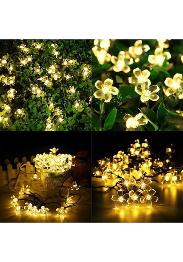 Çiçek Desenli Solar Aydınlatma-30 Ledli Güneş Enerjili 2 Fonksiyonlu Günışığı Sarı Bahçe Led Siyah