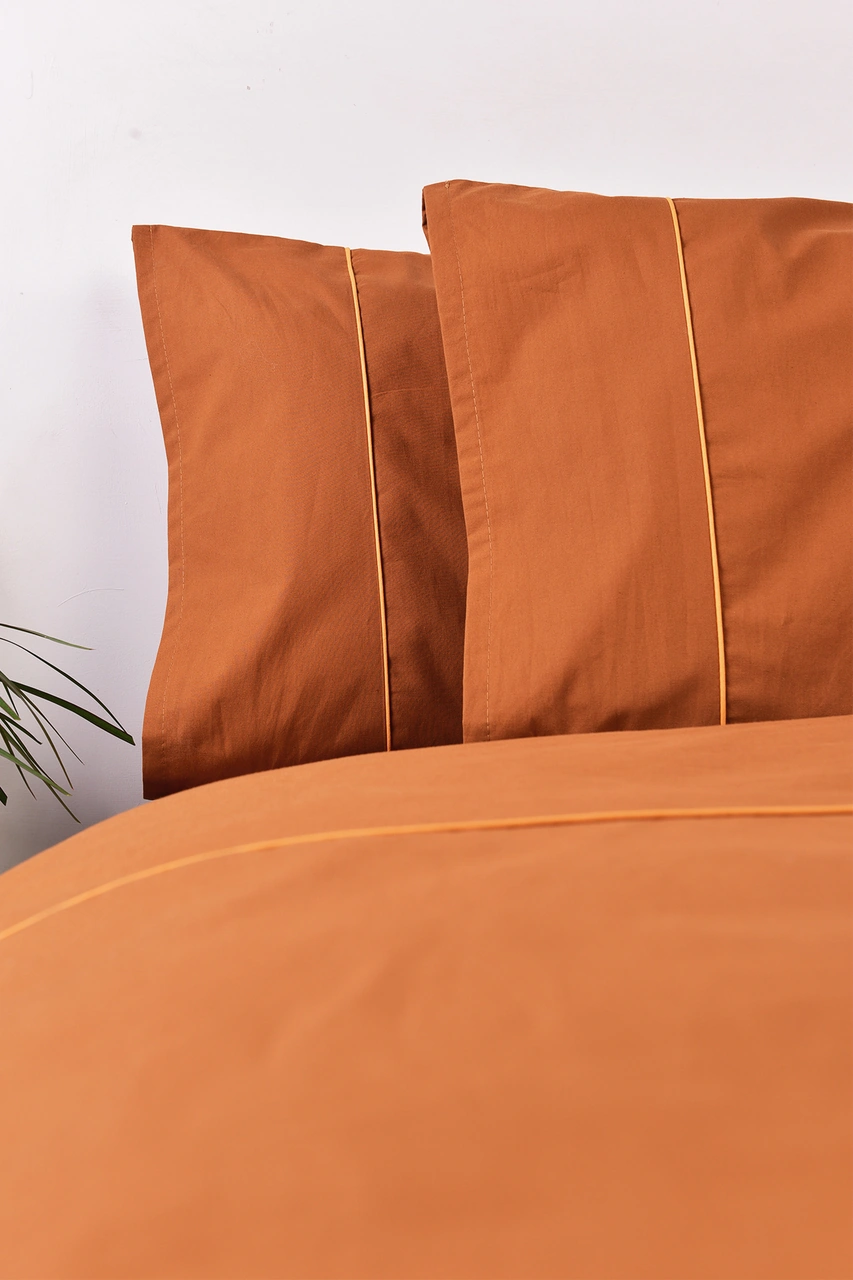 Biyeli Çift Kişilik Nevresim Takımı Taba %100 Pamuk Taba