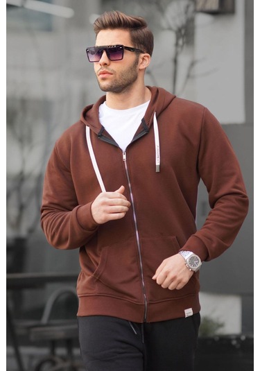 Madmext Acı Kahve Fermuarlı Kapüşonlu Sweatshirt 6161-acı Kahverengi Acı Kahverengi