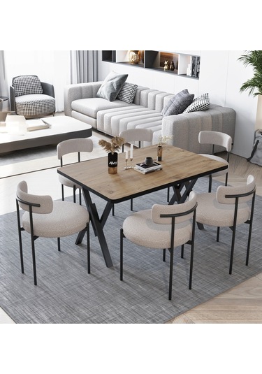 Avvio Margo Teddy Sandalye 80x140 Yemek Masası Mutfak Masası 6 Kişilik Masa Sandalye Takımı Akça Avvio3663