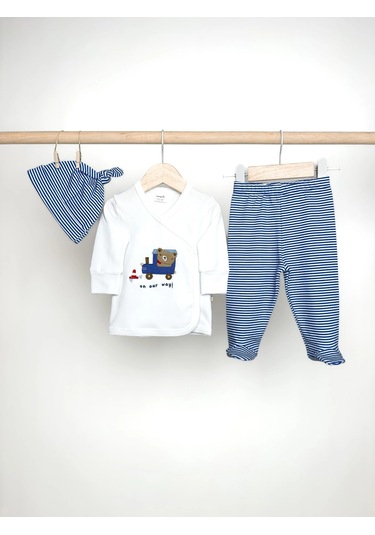 Sezgibaby 3lü Erkek Bebek Zıbın Seti Mavi