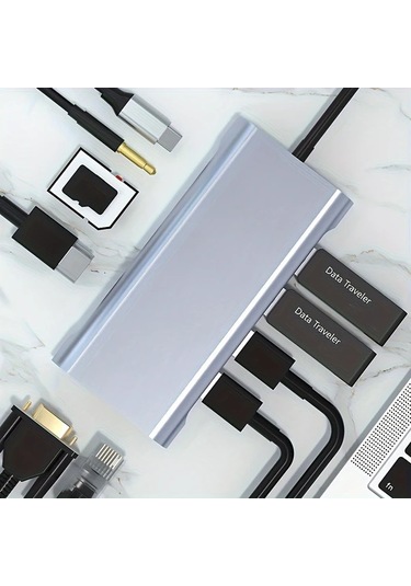 Xuweiwei 11i 1 Arada 11 İn 1 Usb C Hub Hdtv Vga Sd Tf Kart Okuyucu Usb 3 0 2 0 Rj45 Ve Pd 87w Desteği