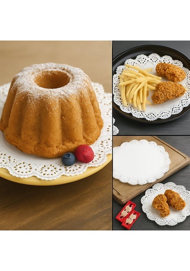 Dolphin Dantel Görünümlü Kağıt Tabak Altlığı - 38 Cm. - Beyaz Dantel Kağıt - 100 Adetlik Paket Beyaz