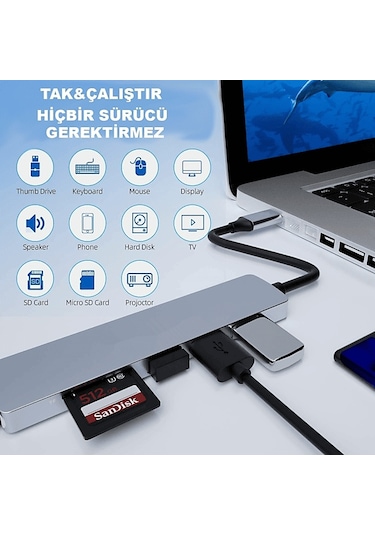 Daytona FC17 Type-c To Hdmı 2 Usb 3.0 Sd Tf 5in1 Çevirici Adaptör