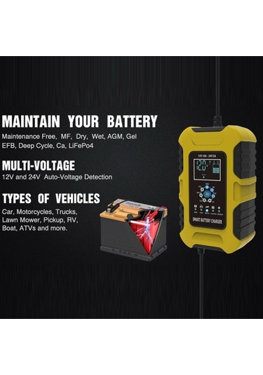 Foxsur 10a 12v 7-segment Motosiklet/araba Akıllı Akü Şarj Cihazı Sarı