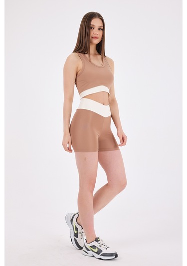 Scorp Sense Kadın Spor Büstiyer Kısa Biker Tayt Takımı Bej STANDART
