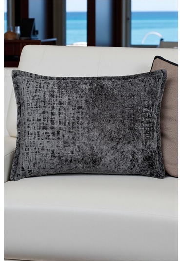 Kırlent İthal Kadife Kumaş - 35x50cm Yumuşak Dokulu Dekoratif Özel Tasarım Kırlent Kılıfı Koyu Gri
