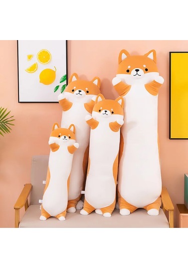 Yeni Uzun Husky Turuncu Sevimli Köpek Yastık Peluş Oyuncak Bebek Ekru