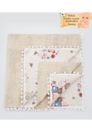 Mordesign Kenar Ponponlu Bebek Pikesi %100 Pamuk Kumaş Animal Serisi