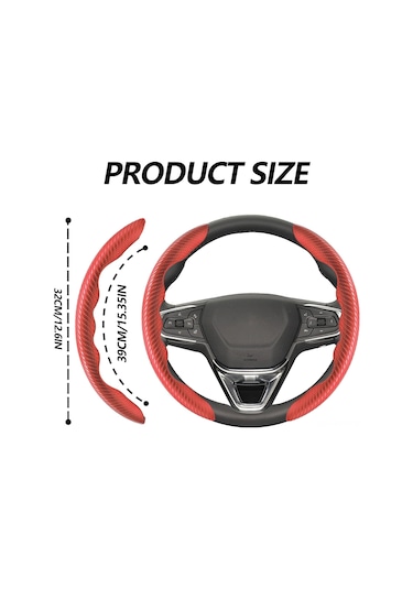 Yaleker Krom Fiberli Araba Direksiyon Kılıfı, Anti Kayma, Ter Dayanıklı, Evrensel Uyumlu 14.5-16 İnç , 2 Adet, Konfor Ve Güven Artırıcı Kırmızı