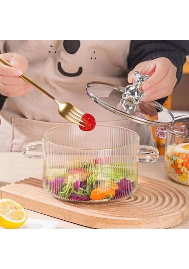 Borosilikat Cam Metal Çerçeveli Cam Kapaklı 1500 Ml Cam Tencere.