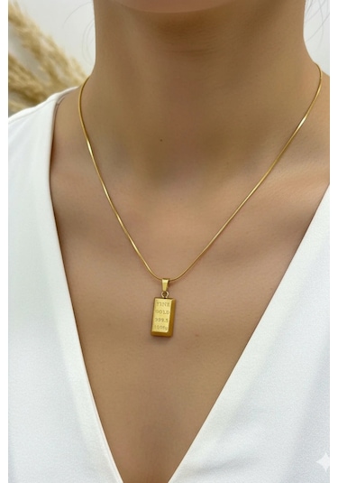 Sarı Altın Kaplama Paslanmaz Çelik Külçe Kolye Yılan Zincirli Erkek / Kadın Eck61 Altın