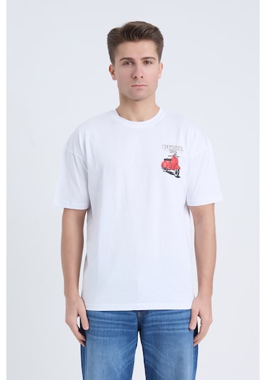 Velvoria Unisex Oversize Beautıful Ride Baskılı Beyaz Renk T-shirt