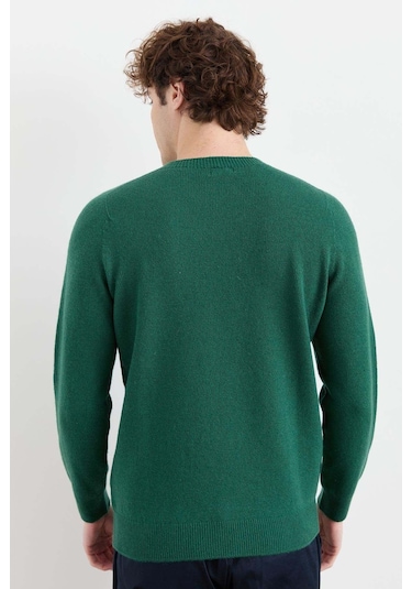 Desen Triko Erkek Sıfır Yaka Basic Yün Kazak 23525 Ö. Başı Yeşil