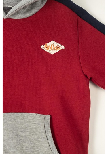 Lee Cooper Mobo Erkek Çocuk Kapüşonlu Sweatshirt Kırmızı-gri-20715 Kırmızı - Grimelanj Kırmızı - Gri Melanj
