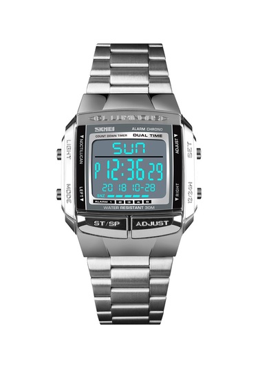 Skmeı 1381 Erkek Analog Dijital Saat Moda Günlük Spor Kol Saati 2 Zaman 5 Alarm 3atm Su Geçirmez Paslanmaz Çelik Kayış Arka Işık Çok Fonksiyonlu Saatler Relogio Masculino Gümüş