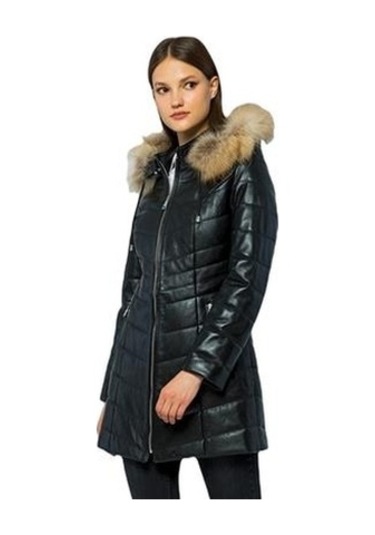 Basics&more Kadın Kürklü Kapüşonlu Deri Ceket Bdr020 001