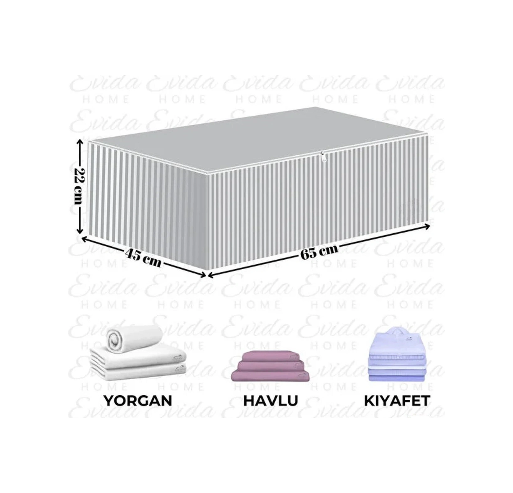 Jasper Antrasit Çizgili Büyük Boy Baza Altı Ve Çekyat Hurç - 65x45x22 Cm - Organizer. Antrasit