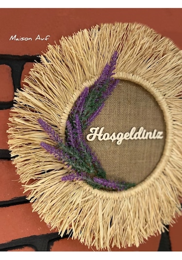 Kapı Lavanta Hoşgeldiniz Rafya Duvar Süsü