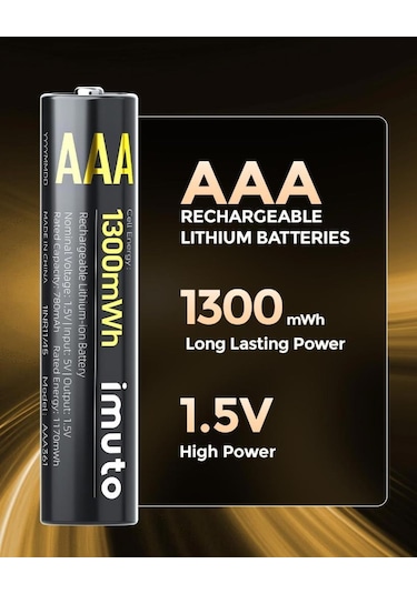 Imuto 1300 Mwh Aaa Lityum Şarjlı Pil Seti 8 Li + 8 Yuvalı Şarj Ünitesi