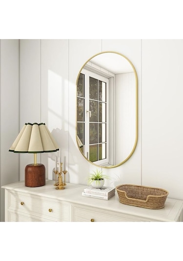 Dekoratif Ayna, Duvar Aynası, Konsol Aynası, Mdf, Elips Ayna, Çerçeveli Ayna 80x40 Cm 80 X 40 Gold