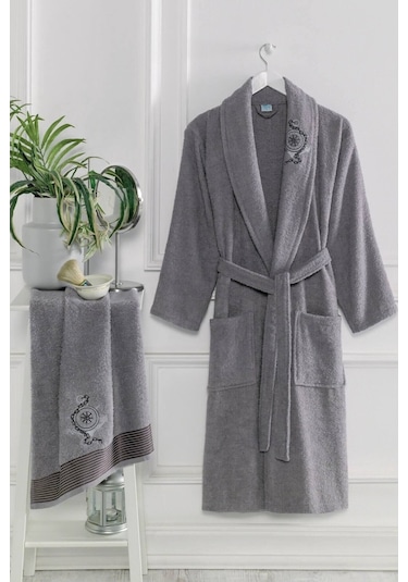 Elmira Şalyaka Kadın Erkek Pamuklu Havlulu Banyo Bornoz Takımı (478303628)