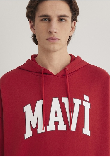 Mavi - Mavi Logo Baskılı Kapüşonlu Kırmızı Sweatshirt 067149-86417 Kırmızı