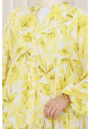 Kuşaklı Çiçekli Lina Elbise-sarı-5262 Sarı