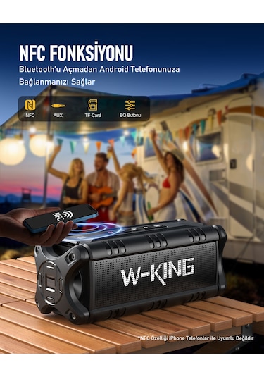 W-kıng D8-1 Bluetooth Hoparlör, 90w Ultra Bass Boombox, 40 Saat Çalma Süresi, Ipx6 Suya Dayanıklı, K