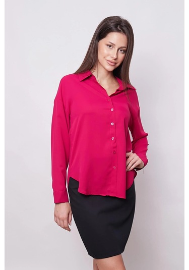 Kadın Yakalı Düşük Omuzlu Uzun Kol Likrasız Kumaş Gömlek-vişne Vişne